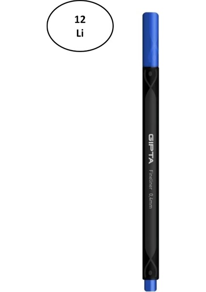 Gıpta Fineliner Ince Keçe Uçlu Kalem 0,4 mm Karton Kutu Üçgen Lacivert (12 Li Paket)