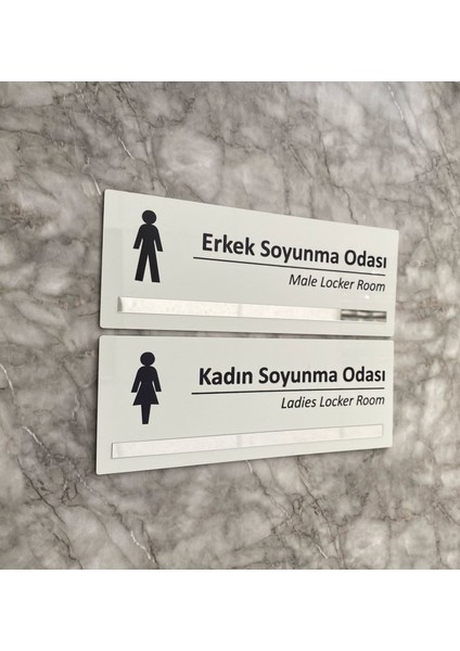 Gümüş Aynalı Parlak Beyaz Seri Bay&bayan Soyunma Odası Yönlendirme Levha Seti Kapı Isimliği modelleri