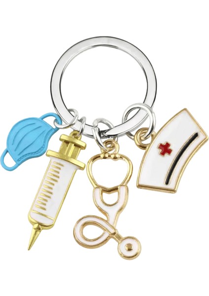 Tıbbi Alet Doktor Anahtarlık Kalp Atışı Stetoskop Şırınga Hemşire Kap Anahtarlık Hemşire Hediyeleri El Yapımı Takı Çanta Süsleri Charm (Yurt Dışından)