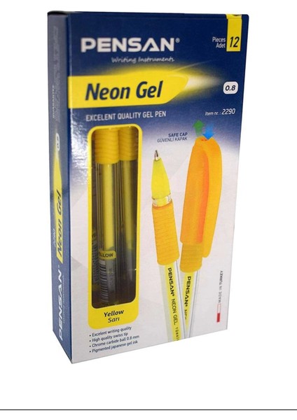 Pensan Neon Jel Kalem Sarı 1 mm 12 Li