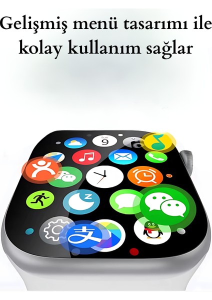 Watch 9 Mini 1 Bilezik (1 Kumaş 1 Slikon 1 Metal) 3 Kordon 1 Kırılmaz Cam modelleri