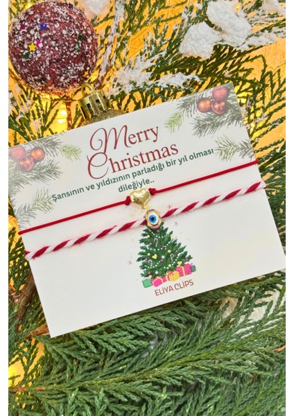 Marteniçka İpli 2025 Yılbaşı Kartlı Hediyelik Yılbaşı Yeniyıl Noel Ip Şans Bileklik