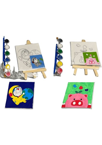 2 Paket Mini Numaralara Göre Boya Seti lar Için Şövale ile lar Acemi Çerçeveli Tuval Duvar Dekoru Için Dıy Akrilik Yağlı Boya Astronot ve Domuz / Boyut (Cm): 10X10CM (Yurt Dışından)