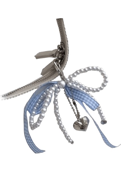 Y2K Kafes Şerit Ilmek Inciler Çanta Kolye Charm Kalp Anahtarlık Zarif Boncuklu Anahtarlık Tatlı Anahtarlık Telefon Anahtar Çanta Askıları (Yurt Dışından)