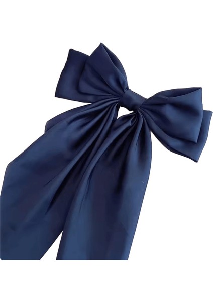 Zarif Katı Büyük Yay Şerit Saç Klip Kadınlar Için Kız Tatlı Saç Bantları Yumuşak Saten Toka Saç Kavrama Moda Saç Aksesuarları Renk:lacivert (Yurt Dışından)