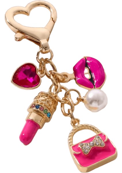 Güzel Gül Kırmızı Çanta Dudaklar Flamingolar Ruj Emaye Anahtarlık Güzel Kalp Hayvanlar Anahtarlık Kadınlar Kızlar Için El Yapımı Takı Seti (Yurt Dışından)