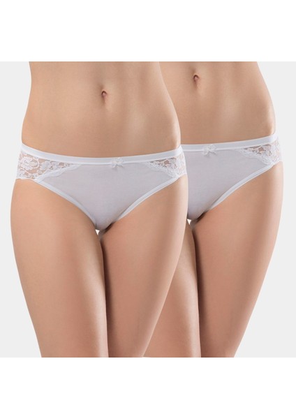 Kadın Likralı Dantelli Bikini (2'li Paket) 956/BEYAZ