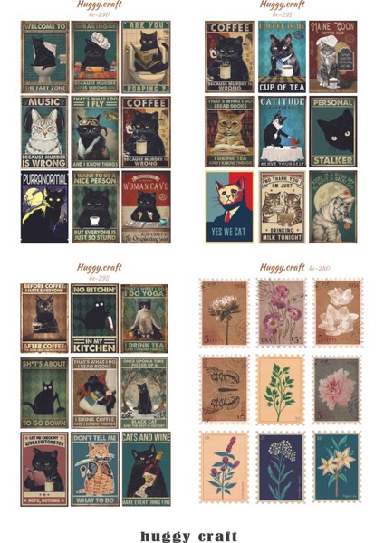 Cats Kedi Mizah ve Pul Temalı 4lü Laptop Tablet Telefon Defter Sticker Set