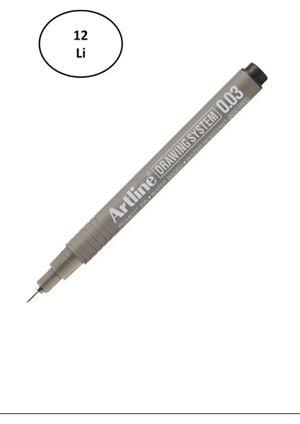 Artline 2303 0.03 Siyah Çizim Kalemi 12'li
