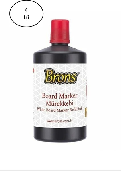 Brons BR-9152 250 cc Kırmızı Tahta Kalemi Mürekkebi 4'lü