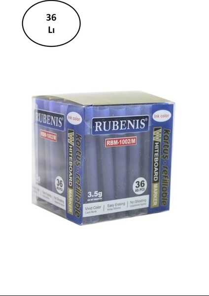 RBM-1002/M Tahta Kalemi Kartuşu Mavi - 36 Adetlik Kutu