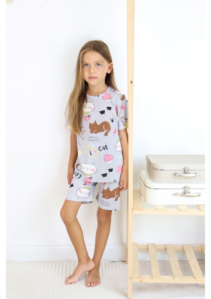 Kız Çocuk Pamuklu Penye Kumaş Şortlu Pijama Takımı