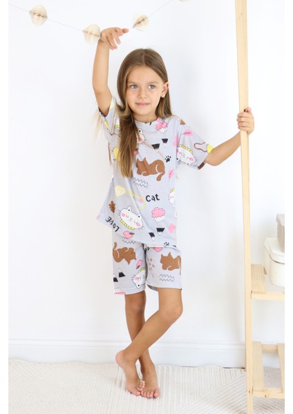 Kız Çocuk Pamuklu Penye Kumaş Şortlu Pijama Takımı