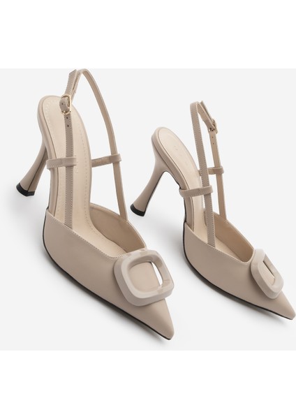 Kadın Stiletto Sivri Burun Arkası Açık Atkılı Tokalı Topuklu Ayakkabı Velton