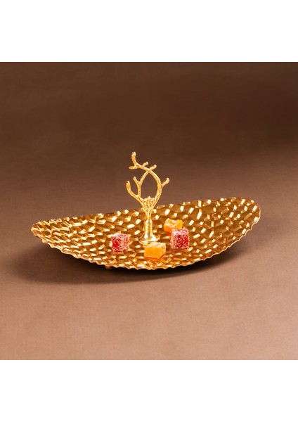 AKM00015 Gold Mini Metal Sunumluk - Ikramlık Lokumluk Kurabiyelik Çerezlik - Gold Yuvarlak Metal Sunumluk