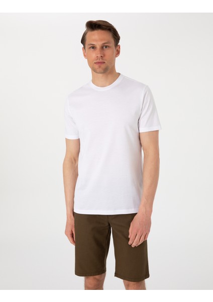 Erkek Beyaz Slim Fit Merserize Basic Tişört 50302560-VR013