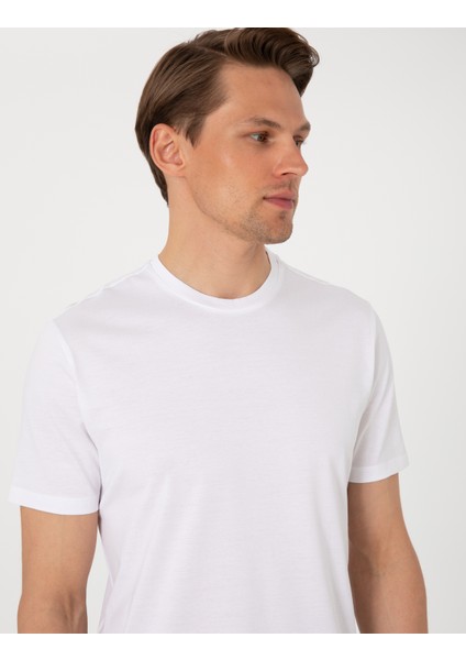 Erkek Beyaz Slim Fit Merserize Basic Tişört 50302560-VR013 fiyatları