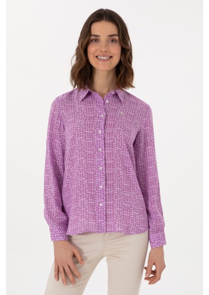 Kadın Mor Gömlek Desenli 50306433-VR038