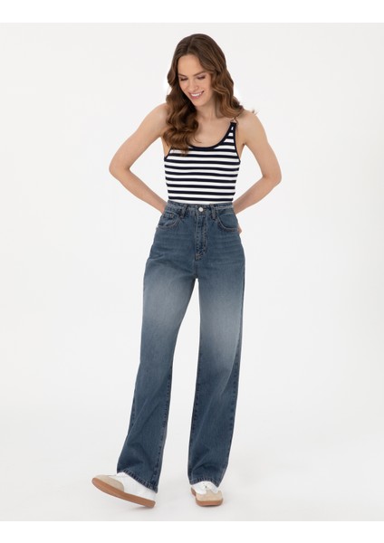 Kadın Lacivert Slim Fit Triko Tişört 50305603-VR033