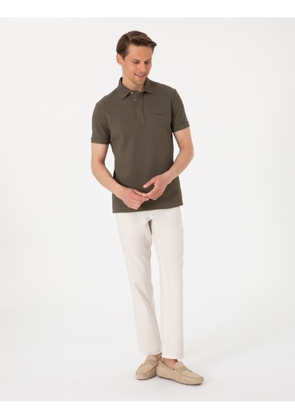 Erkek Haki Slim Fit %100 Pamuk Kıvrılmaz Amerikan Pike Polo Yaka Basic Tişört 50306154-VR027 fırsatları