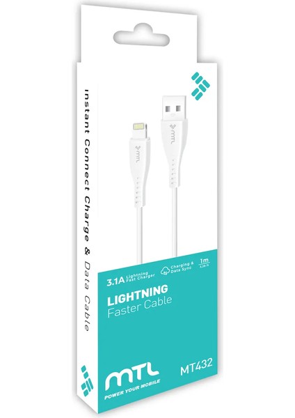 USB To Apple iPhone Lightning Silikon Hızlı Şarj ve Data Aktarım Kablosu 1 Metre 3.1 Amper MT432 Aksesuar