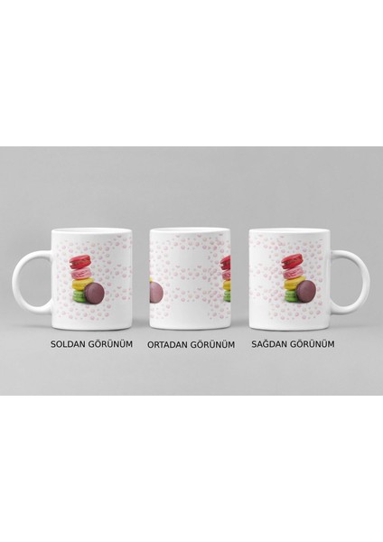 Lezzetli Anılarla Dolu: Makaron Desenli Porselen Baskılı Kupa Bardak - 300 ml
