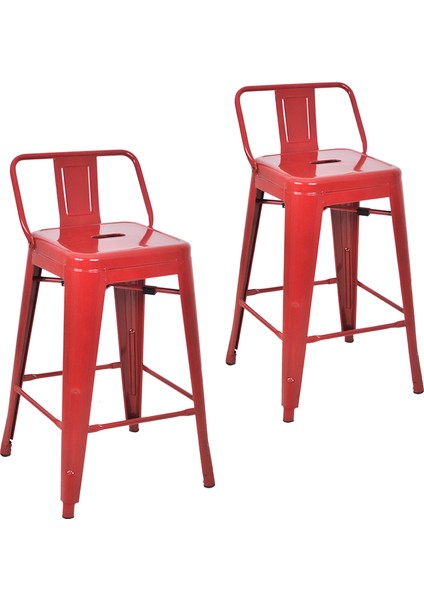 Tolix Sırtlı Yüksek Metal Tabure (2 Adet)