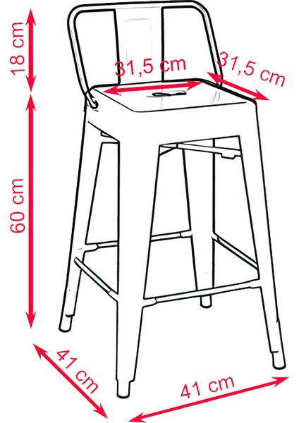 Tolix Sırtlı Yüksek Metal Tabure (2 Adet) fiyatları