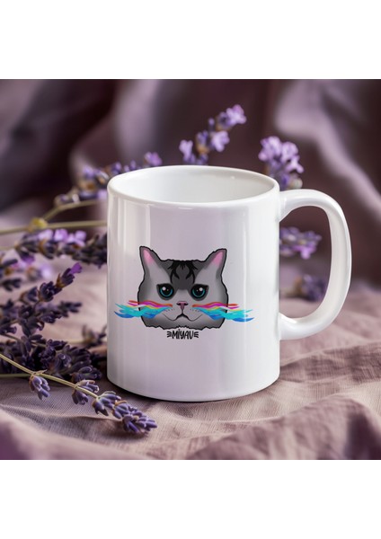 Kedi Desenli Porselen Kupa 300 ml – Komik ve Sevimli Tasarım – Çay ve Kahve Kupası