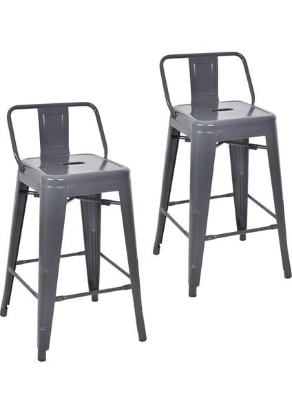 Tolix Sırtlı Yüksek Metal Tabure (2 Adet)