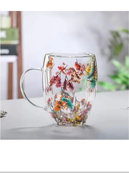 Organik Çiçekli Borosilikat Bardak 350 ml. Nemere-Brd-150 Bh