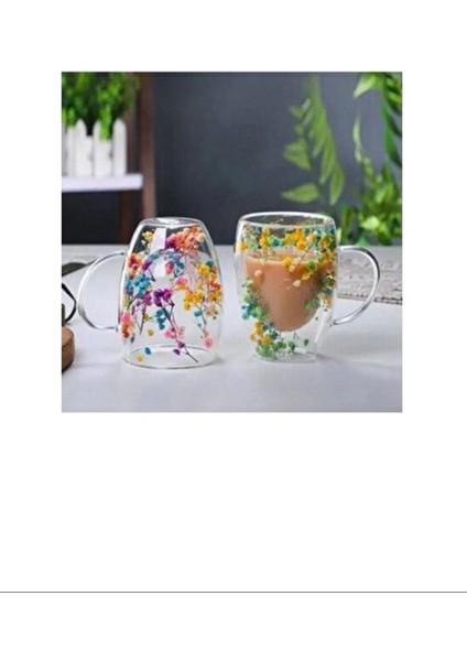 Organik Çiçekli Borosilikat Bardak 350 ml. Nemere-Brd-150 Bh