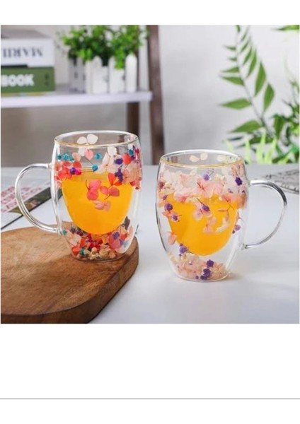 Organik Çiçekli Borosilikat Bardak 350 ml. Nemere-Brd-150 Bh