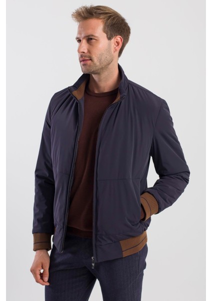 Lacivert Comfort Fit Dik Yaka Mont modelleri
