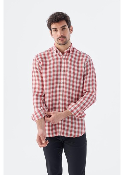 Kirmizi Comfort Fit Normal Yaka Gömlek