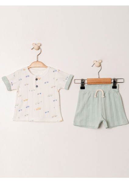 KD53421 Jakarlı Örme 2\'li Bebek Takımı (3-6 Ay / 6-9 Ay / 9-12 Ay / 18-24 Ay)