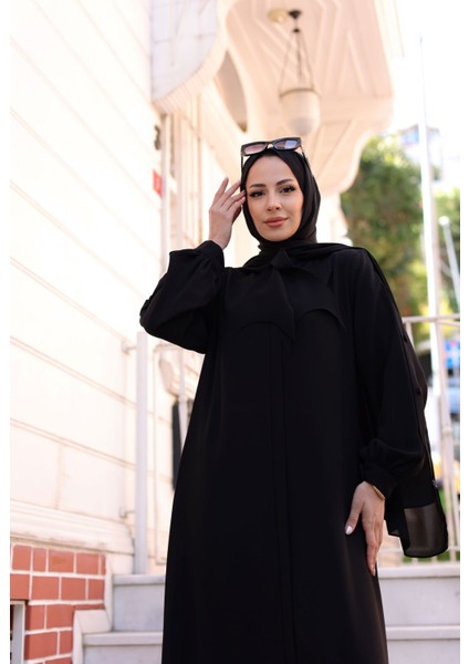 Felora Ferace Uzun Kollu Krep Kumaş Düz Siyah Maxi Elbise Kadınlar İçin fiyatları