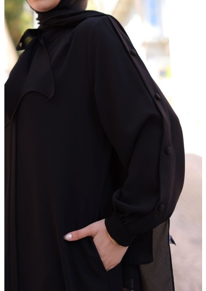 Felora Ferace Uzun Kollu Krep Kumaş Düz Siyah Maxi Elbise Kadınlar İçin indirimleri