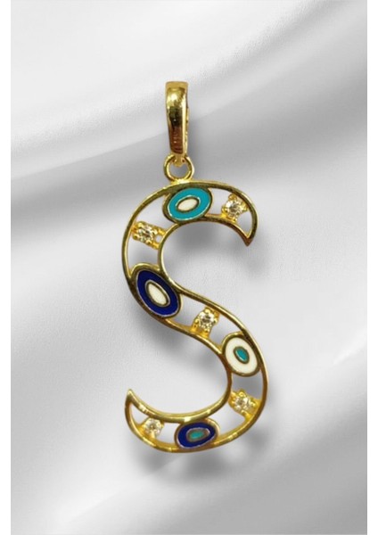 14 Ayar Altın S Harfli Nazar Boncuklu Göz Kolye Ucu modelleri