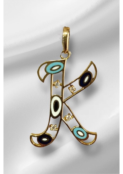 14 Ayar Altın K Harfli Nazar Boncuklu Göz Kolye Ucu