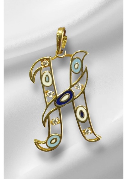 14 Ayar Altın H Harfli Nazar Boncuklu Göz Kolye Ucu modelleri
