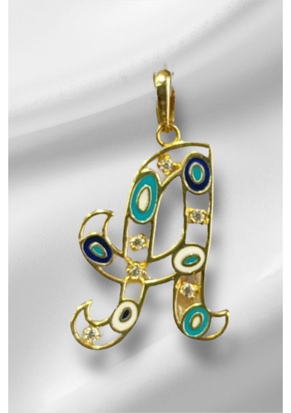 14 Ayar Altın A Harfli Nazar Boncuklu Göz Kolye Ucu modelleri
