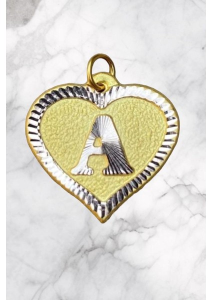 14 Ayar Altın A Harfli Nostaljik Kalp Kolye Ucu