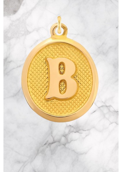 14 Ayar Altın Vintage Oval B Harf Kolye Ucu