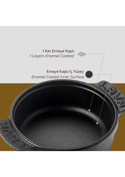 Döküm Yuvarlak Güveç Kabı Döküm Demir Yekpare Çift Kulplu ÇAP(Ø)14CM. indirimleri