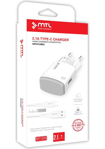 Type-C USB Ev Tipi Şarj Seti 2.1 Amper 10.5W MT1204 Mtl Aksesuar