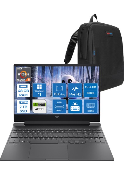 Victus Gaming 15-FB3013NT Amd Ryzen 5 8645HS 48GB Ddr5 2tb SSD Windows 11 Home RTX4050 6gb 15.6" Fhd (1920X1080) 144HZ IPS 300NİT Taşınabilir Bilgisayar B82WGEAH19 + Zetta Çanta
