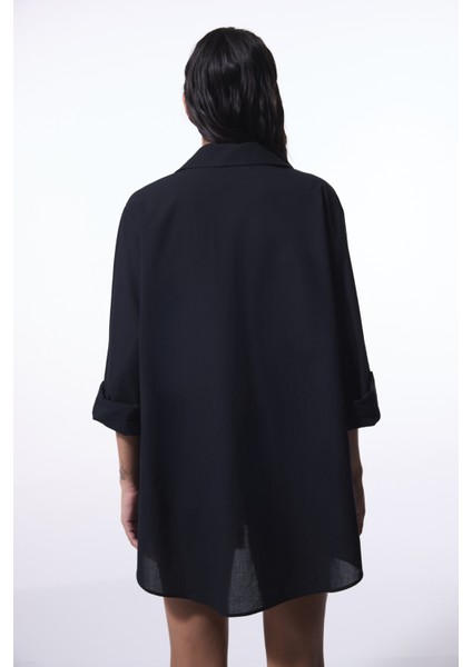 Berry Siyah Bağlama Detaylı Oversize Gömlek