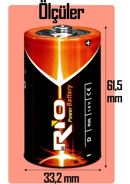 Rio 12LI Büyük Boy Pil R20 D-Size Pil D Boy Pil Oyuncak Pili Çinko Karbon Pil Zn-C 1.5 V