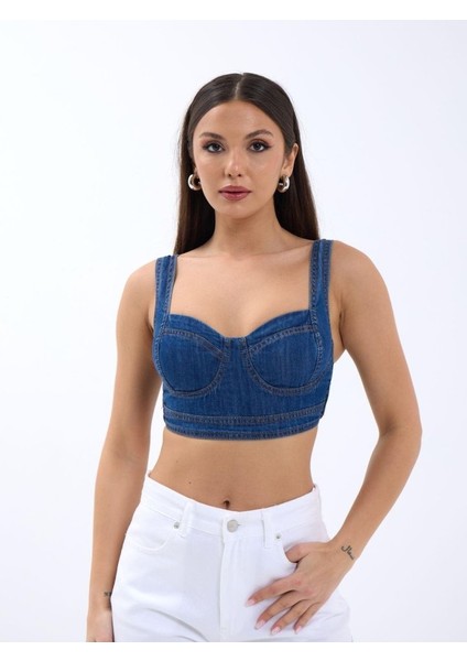 7131 Kot Crop-Mavi